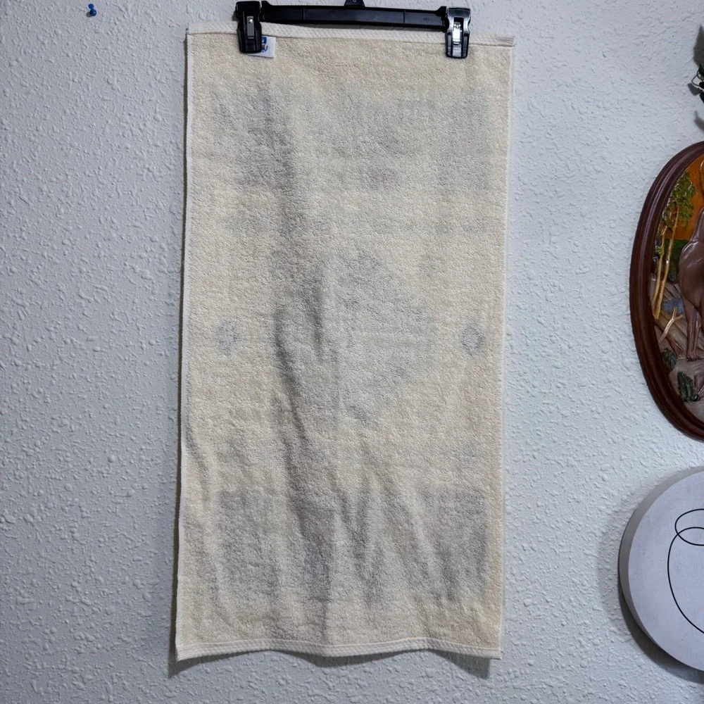 Vintage Made In US Southwestern Style 100% cotton Bath Hand Towel Off White NWOT